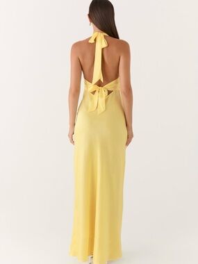 Blu Pepper Yellow Halter Tie-Back Maxi Dress